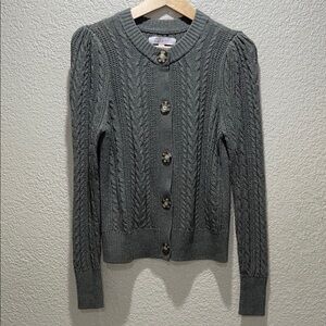 LOFT Gray Cable Knit Cardigan Sweater